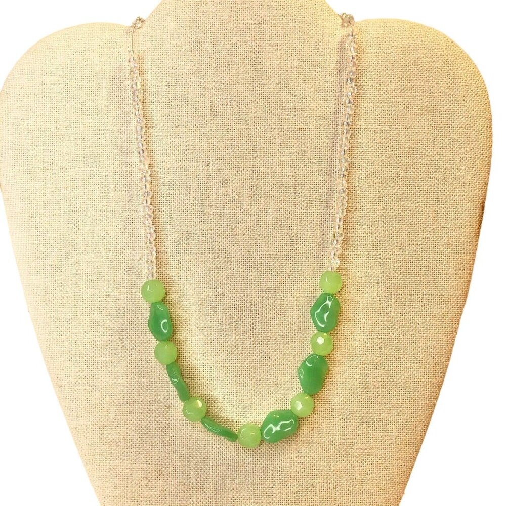 Handcrafted Green Beaded Necklace With Faceted Glass Beads & Toggle Clasp